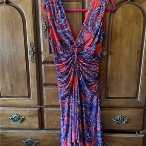 White House Black Market Blue and Orange Bodycon Midi Dress